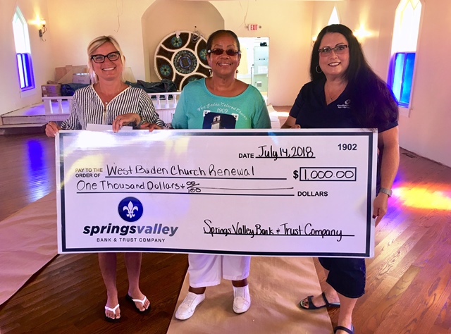 Springs Valley Bank & Trust Company Donates $1000 to the West Baden Church Renewal Project