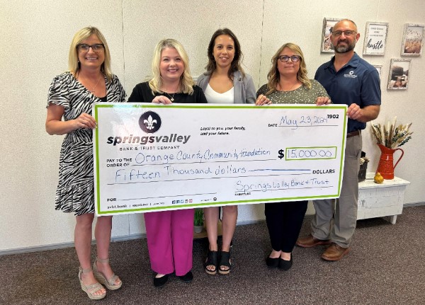 Springs Valley Bank & Trust Company Donates $15,000.00 to Orange County Community Foundation, Inc.