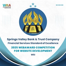 Springs Valley Bank & Trust Company’s Website Wins Financial Services Standard of Excellence WebAward