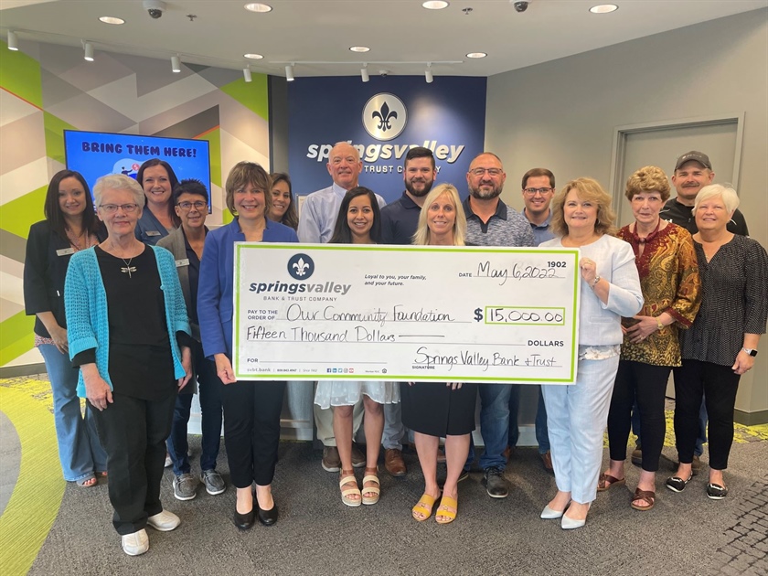 Springs Valley Bank & Trust Company announces a $15,000.00 investment in the community with the creation of an endowment with Our Community Foundation