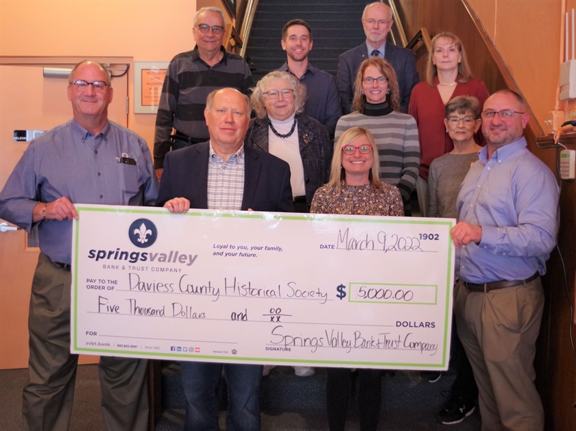 Springs Valley Bank & Trust Company Donates $5,000.00 to the Daviess County Museum Capital Renovation Project